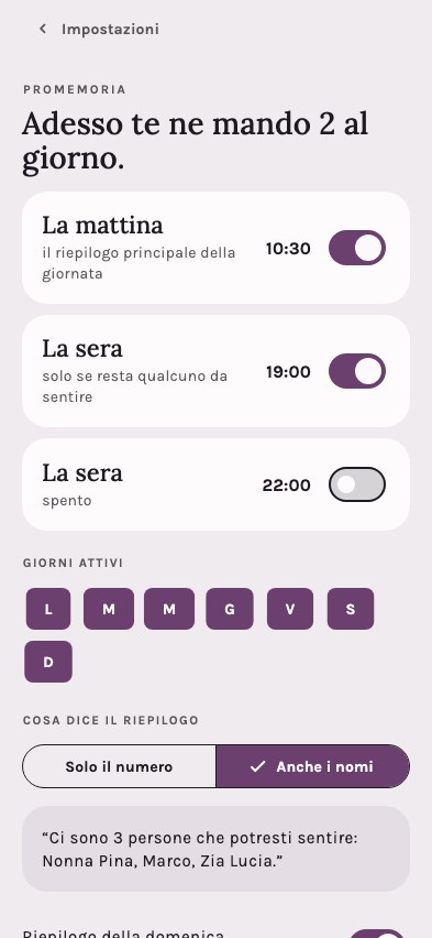 Le impostazioni dei promemoria